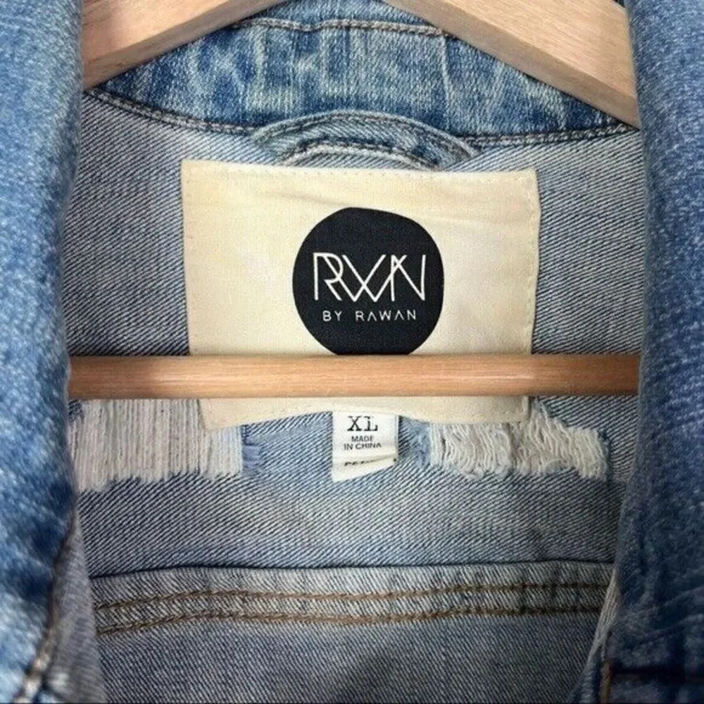 RWN by Rawan Distressed Button Down Denim Jacket … - image 4